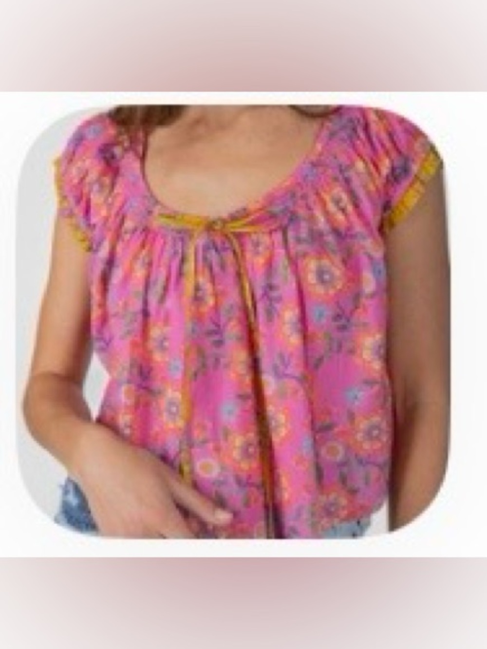 NATURAL LIFE Camille Cotton Swing Top in pink painted vines print